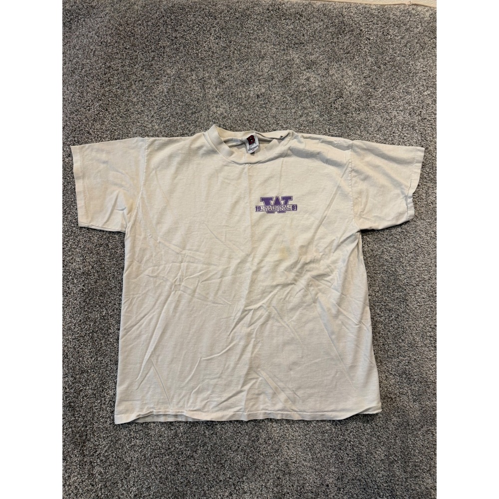 VTG Washington Huskies‎ TShirt Mens White 1991 Football National Champions *